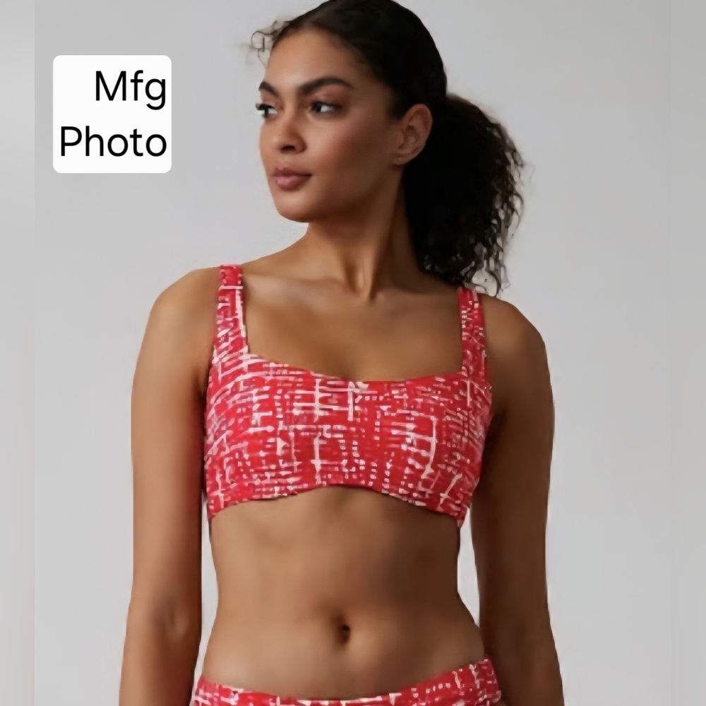 Athleta Red Printed Square-Neck Bikini Top
